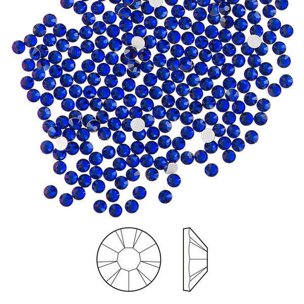 Flat back 1440pk cobalt blue foil back, Preciosa MAXIMA Czech crystal hotfix rhinestone 1.9-2.1mm chaton rose round SS6 image number 0