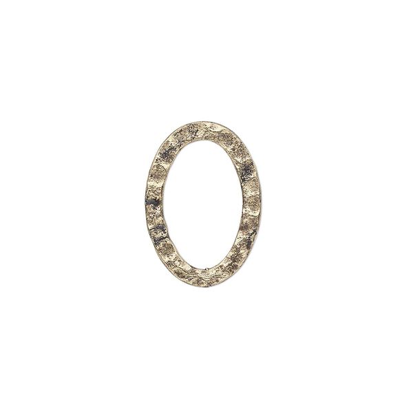 Component, antique gold-plated steel, 18x13mm double-sided hammered flat oval. Sold per pkg of 12. image number 0