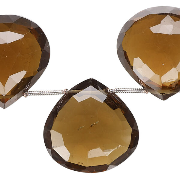 Bead, golden quartz (heated), dark, 21mm-24x23mm hand-cut top-drilled faceted puffed teardrop, B+ grade, Mohs hardness 7. Sold per pkg of 11. image number 0
