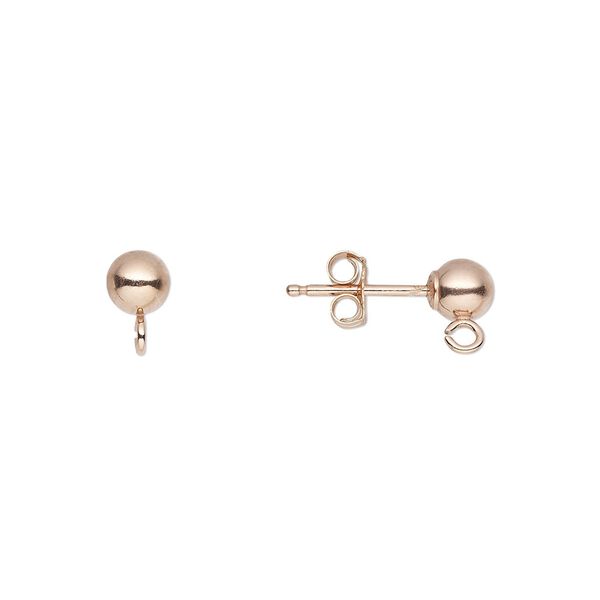 Earstud 1pkg2 14Kt rose gold-filled, 4mm ball / open loop / earnuts, 1 pair image number 0