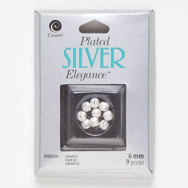 Bead, lacquer and silver-plated brass, 6mm laser-cut round. Sold per pkg of 9. image number 0