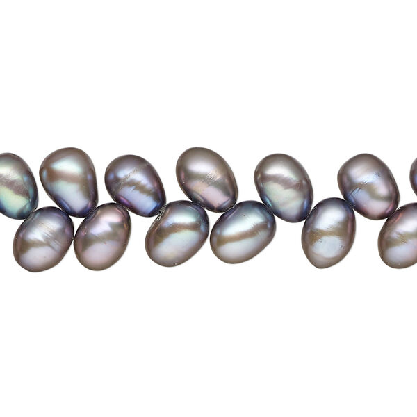 Pearl, cultured freshwater (dyed), lilac bronze, 6x5mm-9x6mm herringbone-drilled rice, C+ grade. Sold per 15-inch strand. image number 0