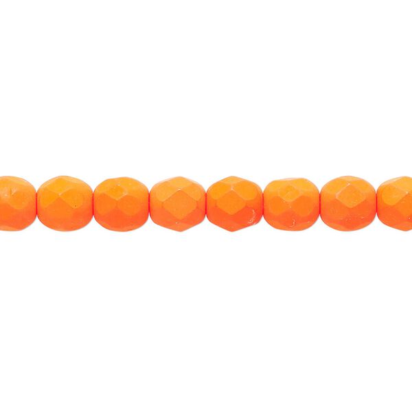 Bead, Preciosa, Czech painted fire-polished glass, matte neon orange, 6mm faceted round. Sold per 8-inch strand, approximately 35 beads. image number 0