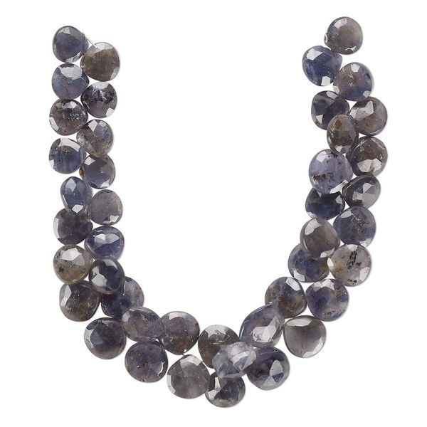Iolite 1pkg1, hand-cut top-drilled faceted puffed teardrop bead natural 8 inch graduated 9-13mm image number 0