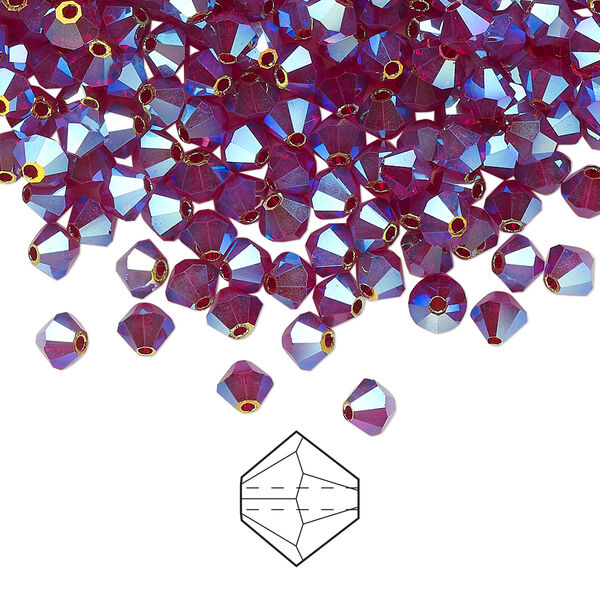 Bead 144pk Siam AB 2X, Preciosa Czech crystal 4mm bicone image number 0