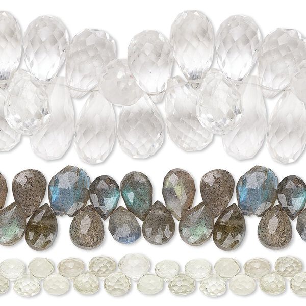 Multi-gemstone 1pkg3, hand-cut top-drilled faceted puffed flat teardrop bead 4 inch mix 6x6mm-23x14mm image number 0