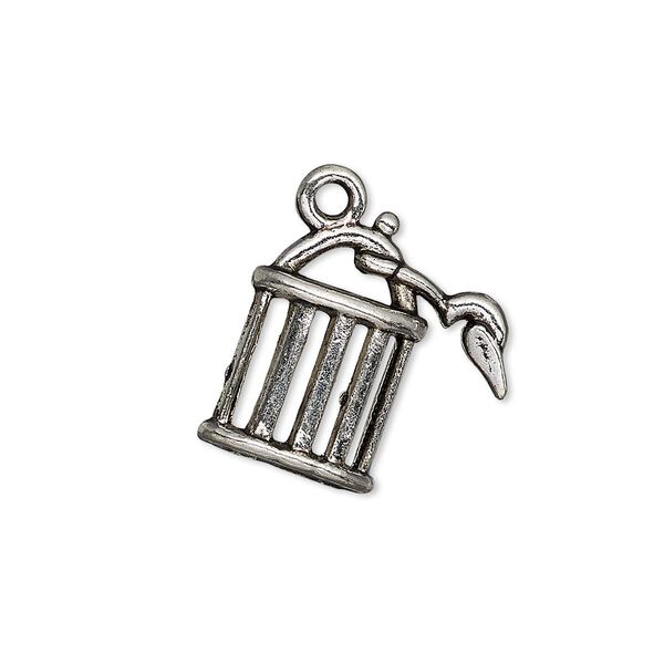 Charm, antique silver-plated "pewter" (zinc-based alloy), 19x18mm single-sided cage. Sold per pkg of 10. image number 0