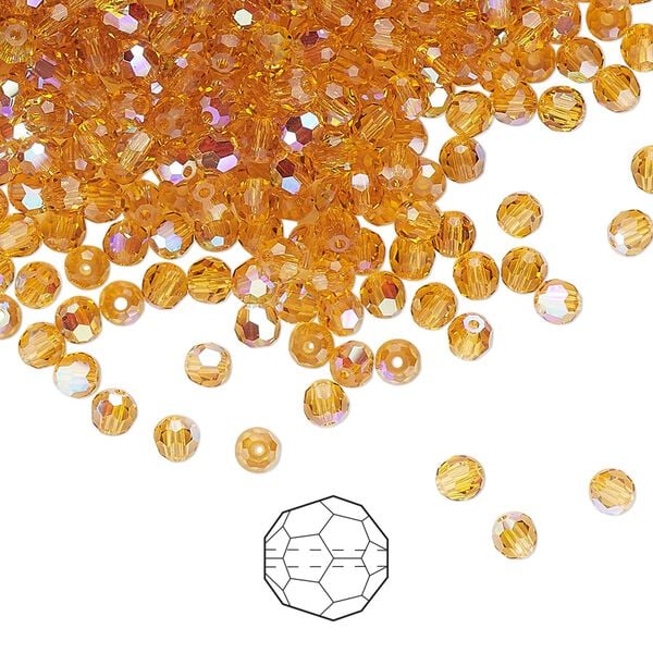 Bead 144pk topaz AB, Preciosa Czech crystal 3mm round image number 0