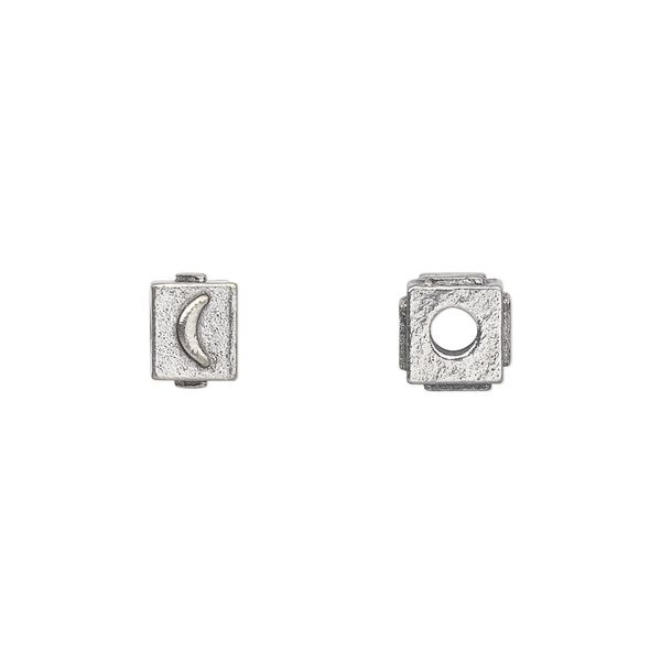 Bead, antiqued pewter (tin-based alloy), 8x6mm rectangle with moon. Sold per pkg of 4. image number 0