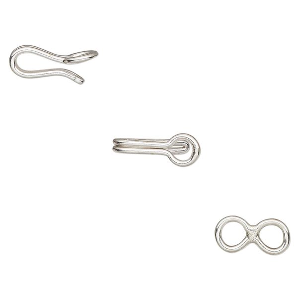 Clasp, hook-and-eye, sterling silver, 20x6mm. Sold individually. image number 0