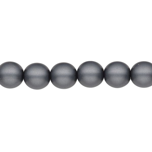 Bead, Czech pearl-coated glass druk, opaque matte dark grey, 8mm round. Sold per 15-1/2" to 16" strand. image number 0