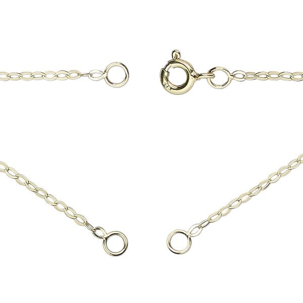 Sterling silver "vermeil" 1pkg1, 1.1mm flat cable chain necklace component, 18.75 inch / 5mm springring clasp / 3.5mm jump ring gold-plated image number 0