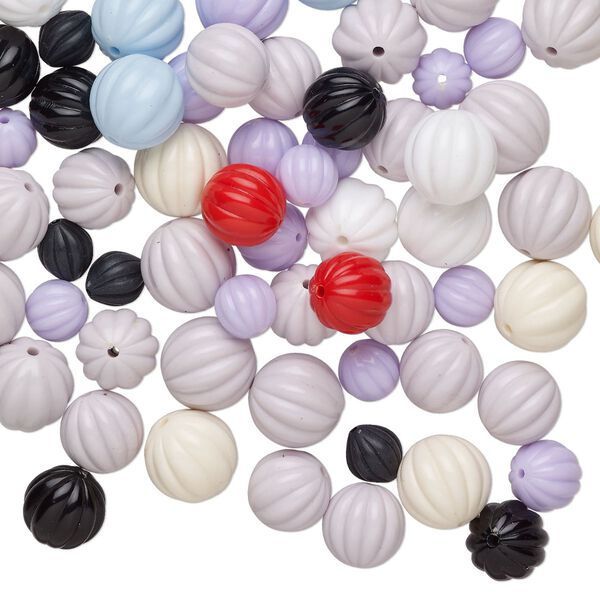 Bead mix, acrylic, mixed colors, 16mm corrugated round. Sold per pkg of 100. image number 0