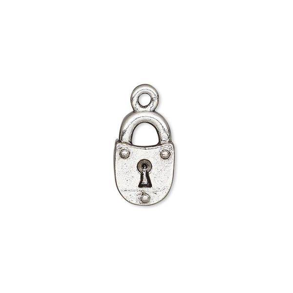 Charm, antique silver-plated pewter (tin-based alloy), 14x9mm single-sided lock. Sold per pkg of 2. image number 0
