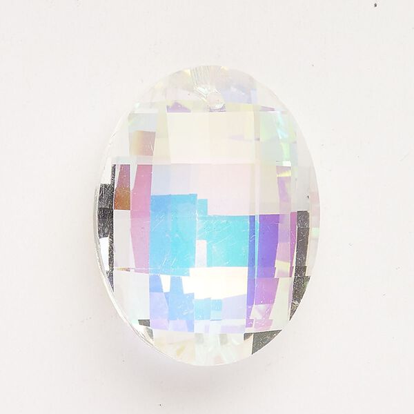 Focal cubic zirconia 1pk 32x24mm faceted puffed oval, translucent clear AB image number 0