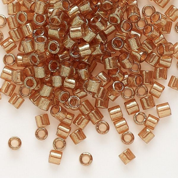 Seed bead, Delica®, glass, pkg/7.5g, #8 round, translucent gold luster apricot topaz (DBL-0121). image number 0