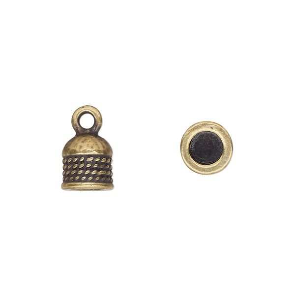 Cord end, TierraCast®, glue-in, antique brass-plated pewter (tin-based alloy), 9x8mm with rope design, 4.7mm inside diameter. Sold per pkg of 2. image number 0
