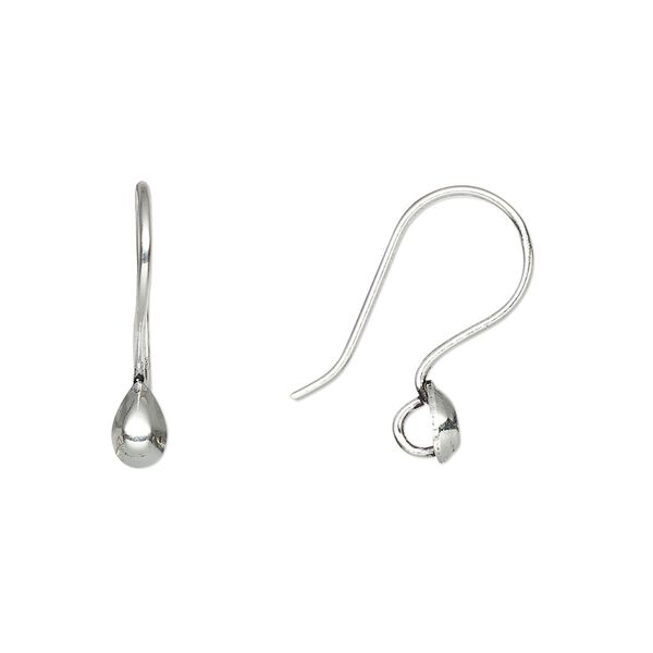 Ear wire fishhook 1pkg20 silver-plated, 18.5mm / 5x4mm teardrop / open loop, 20 gauge copper 10 pair image number 0