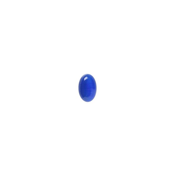 Cabochon, cat's eye glass (fiber optic glass), blue, 6x4mm calibrated oval, quality grade. Sold per pkg of 10. image number 0
