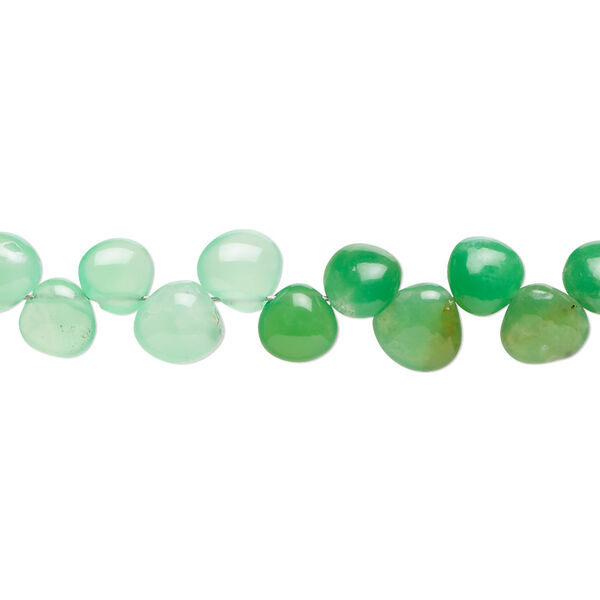 Chrysoprase 1pkg1, hand-cut top-drilled puffed teardrop bead natural 8 inch 6x5mm-7x7mm image number 0