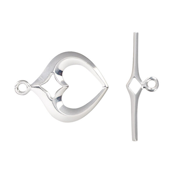Clasp, toggle, sterling silver, 18.5x18mm heart. Sold individually. image number 0