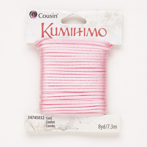 Cord, satin, pink, 2mm round. Sold per 8-yard pkg. image number 0