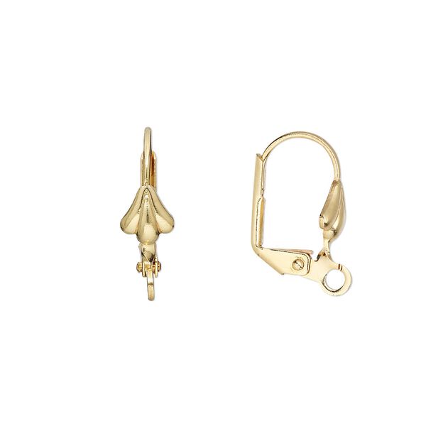 Ear wire leverback 1pkg10 gold-plated, 18mm / 8x6mm shell / open loop, brass 5 pair image number 0