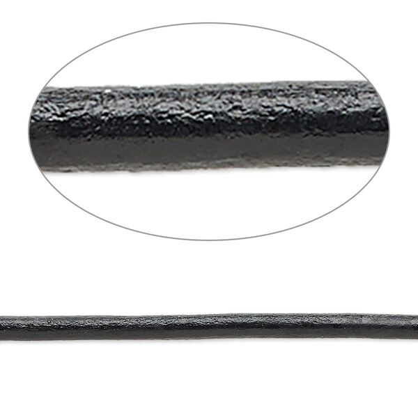 Cord, Ellada Leather™, Greek leather (dyed), black, 2.5mm round. Sold per pkg of 3 yards. image number 0