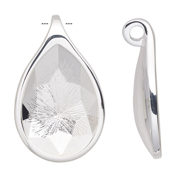 Pendant, Almost Instant Jewelry®, silver-plated "pewter" (zinc-based alloy), 39x24mm with 30x20mm pear setting. Sold individually. image number 0
