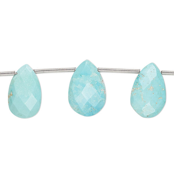 Imperial crown turquoise 1pkg9, hand-cut top-drilled faceted puffed teardrop bead natural 13x9mm-16x11mm image number 0