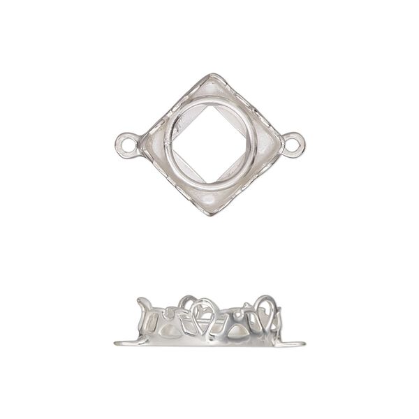 Link, Almost Instant Jewelry®, sterling silver, 15mm diamond with petal edge and open back with 10mm square flat back bezel setting. Sold individually. image number 0