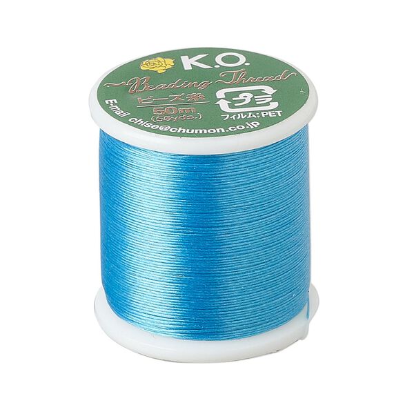 Thread, K.O., waxed nylon, turquoise blue, 0.15mm diameter, 4-pound test. Sold per 55 yard spool. image number 0