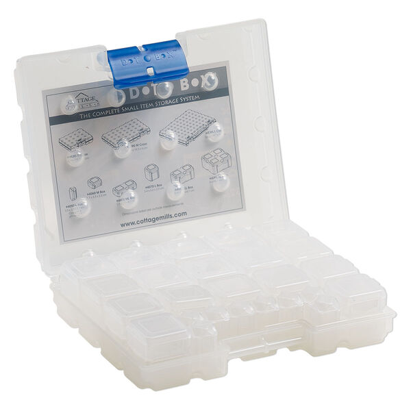 Organizer, Dot Box™, plastic, clear and blue, 7 x 6 x 1-1/2 inches with (31) removable containers. Sold per 32-piece set. image number 1