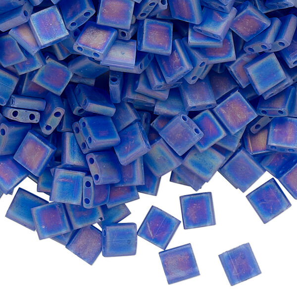 Seed bead, TILA®, glass, pkg/40g, 5mm full tila square, translucent matte rainbow blueberry, (TL-151FR). image number 0