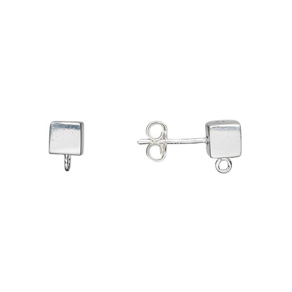 Earstud 1pkg2 sterling silver, 5mm cube / open loop, 1 pair image number 0