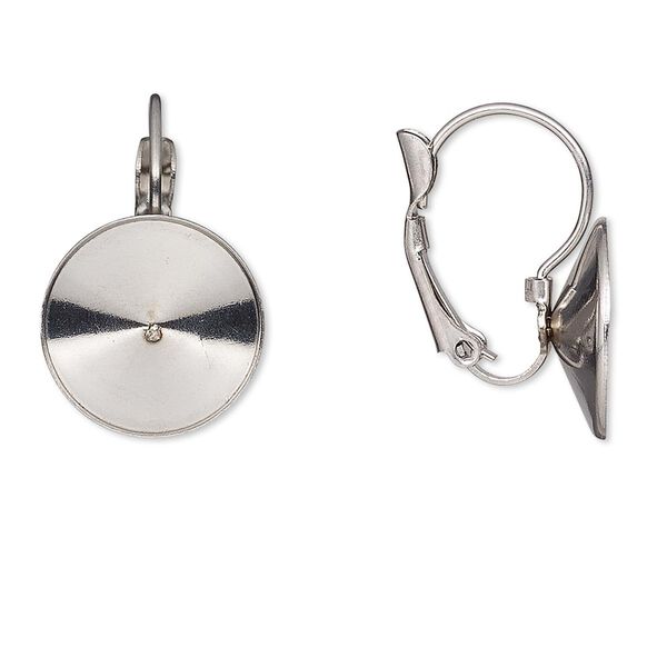 Ear wire leverback 1pkg4 Almost instant jewelry®, 22mm / 14mm rivoli glue-in setting, stainless steel 2 pair image number 0