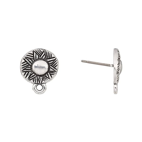 Earstud 1pkg2 TierraCast® antique silver-plated pewter (tin-based alloy) / titanium, 12mm woven round / closed loop / rhythm theme, 1 pair image number 0