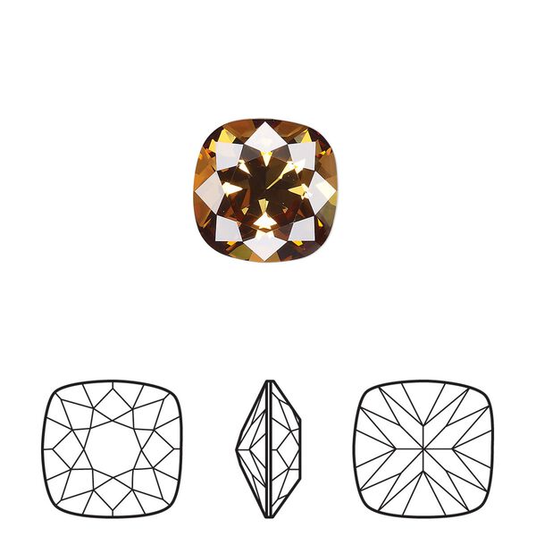 Fancy stone 6pk light amber foil back, Crystal Passions® 12mm square 4470 image number 0