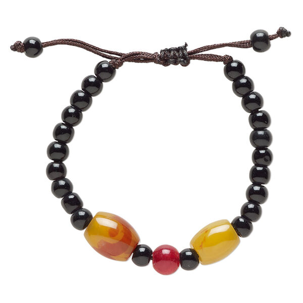 Red agate / yellow agate / glass / waxed cotton 1pkg1, oval bracelet adjustable 5-7.5 inch 9mm image number 0