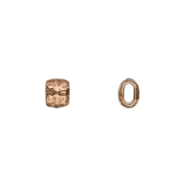 Bead, TierraCast®, antique copper-plated pewter (tin-based alloy), 7x5.5mm flattened hammered barrel. Sold per pkg of 4. image number 0