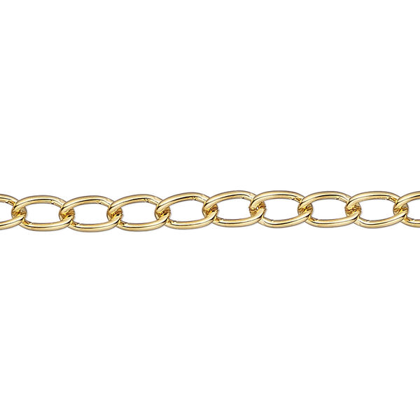 Chain, gold-plated brass, 4mm curb. Sold per pkg of 5 feet. image number 0