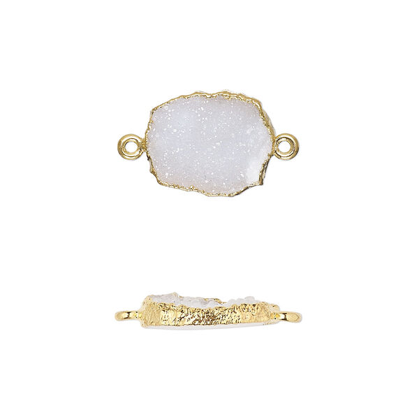 Druzy agate / sterling silver 1pkg2, electrocoated gold-plated freeform rectangle link natural 13x12mm-15x14mm image number 0