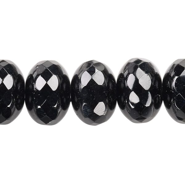 Bead, Czech fire-polished glass, jet black, 17x12mm faceted rondelle. Sold per pkg of 8. image number 0