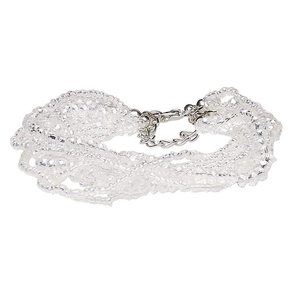 Bracelet, 9-strand, glass and silver-finished steel, clear AB, 18mm wide, 7 inches with 2-inch extender chain and lobster claw clasp. Sold individually. image number 0