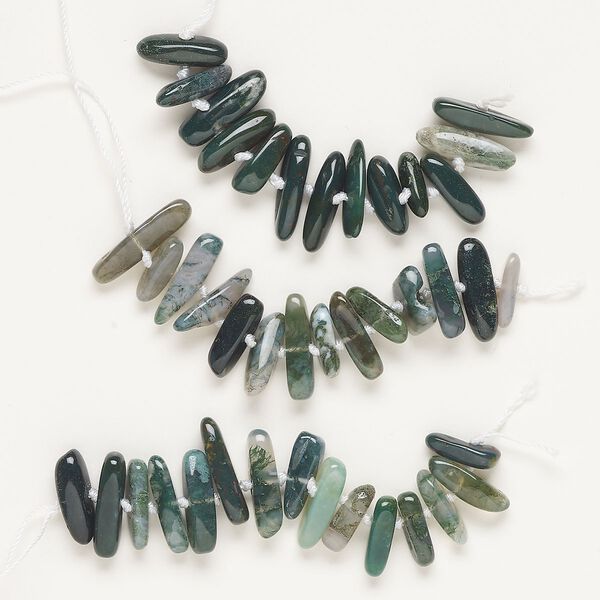 Moss agate 1pkg3, top-drilled stick bead natural 4 inch 14x4mm-25x7mm image number 0