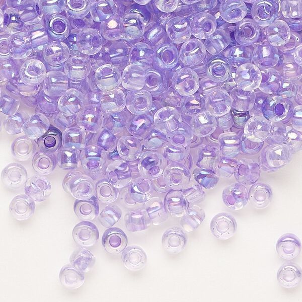 Seed bead, Dyna-Mites™, glass, transparent rainbow inside color purple, #6 round. Sold per 1/2 kilogram pkg. image number 0