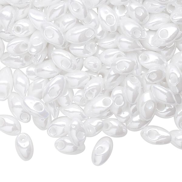 Seed bead, Miyuki, glass, pkg/250g, 7x4mm long magatama, opaque pearl luster white, (LMA-420). image number 0