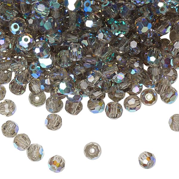Bead 144pk black diamond AB, Preciosa Czech crystal 4mm round image number 0