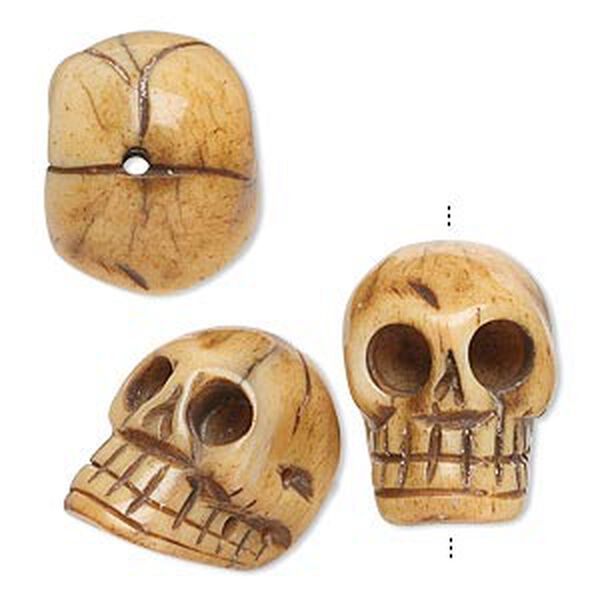 Bead, bone (dyed), antiqued, 20x14mm hand-carved skull, Mohs hardness 2-1/2. Sold per pkg of 3. image number 0