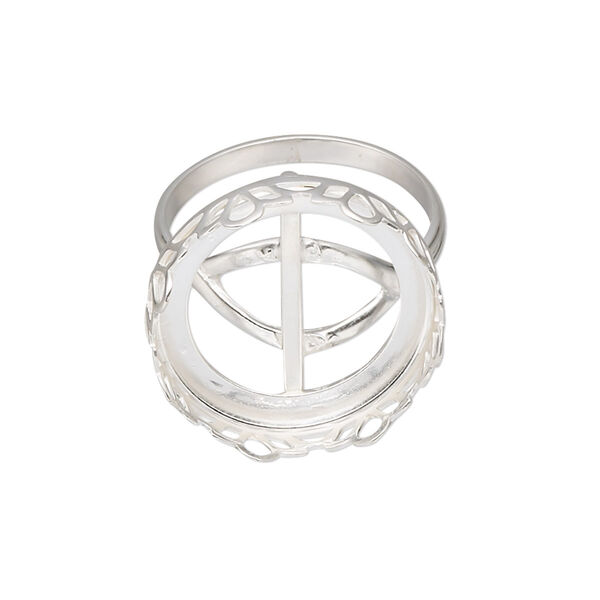 Ring, sterling silver, 21mm wide with petal edge and 20mm round cabochon bezel setting, size 9. Sold individually. image number 0